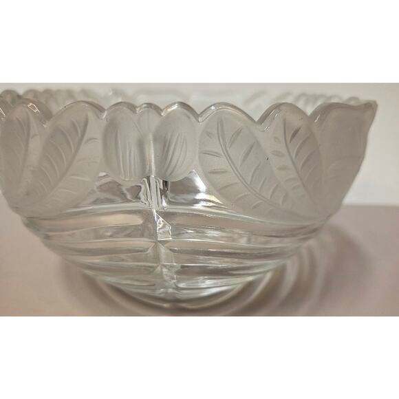 Block Floral Bowl 3.5"x6.75" Heavy Full Lead Crystal. Clear and Frosted. Poland - Picture 2 of 6